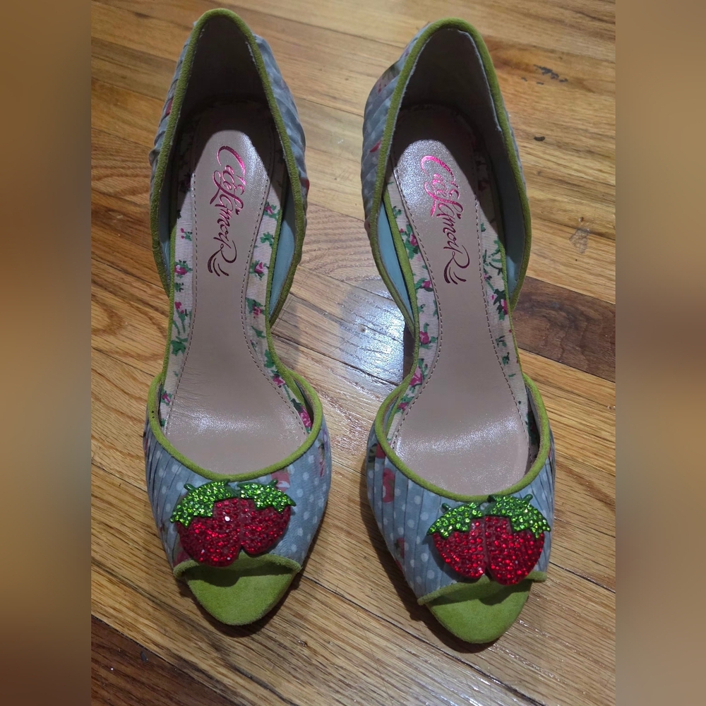 New Sexy 5" Heel Strawberry Rhinestone Peep Toe Heels Valentines Costume 8